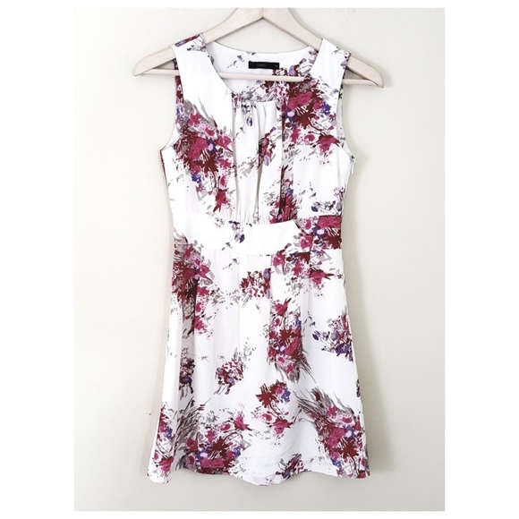 THML // Creamy Satin & Pink Floral Mini Dress - Picture 3 of 8